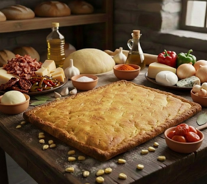 Empanada gallega de bacon, queso, tomates secos y pimientos caramelizados con harina de maíz artesanal - MORALON - 10