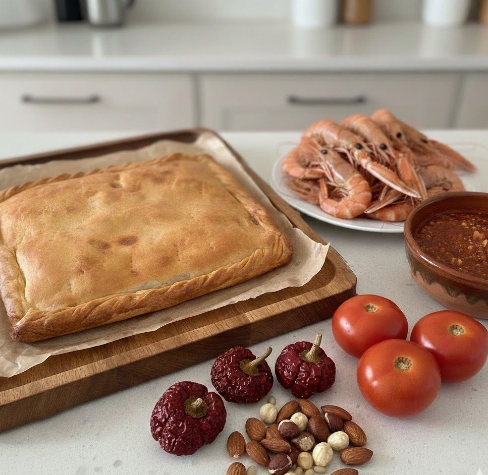 receta de langostinos frescos y romesco en empanada1