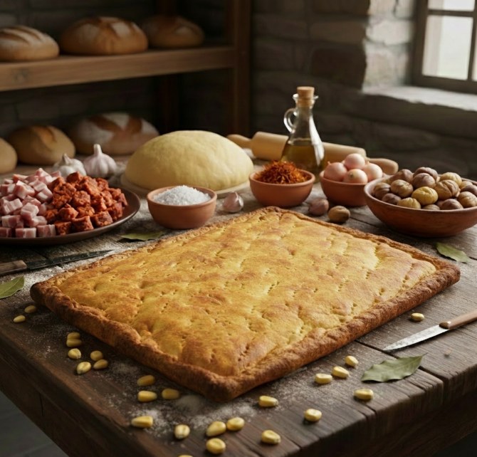 Empanada gallega de chorizo, bacon y castañas con masa de maíz artesanal - MORALON - 11