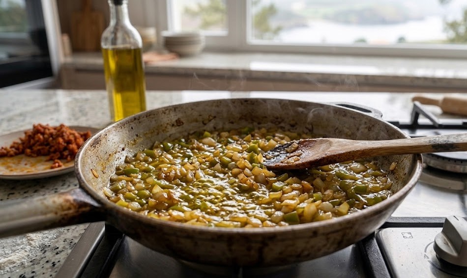 sofrito para empanada de picadillo y huevo duro