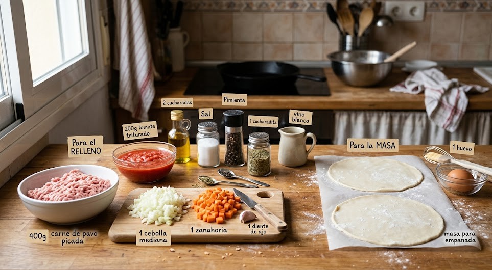 ingredientes para empanada boloñesa de pavo