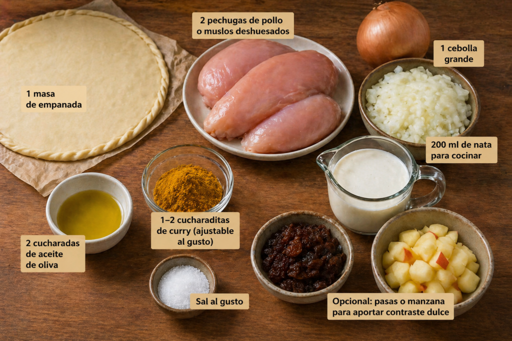 imgredientes para empanada de pollo al curry