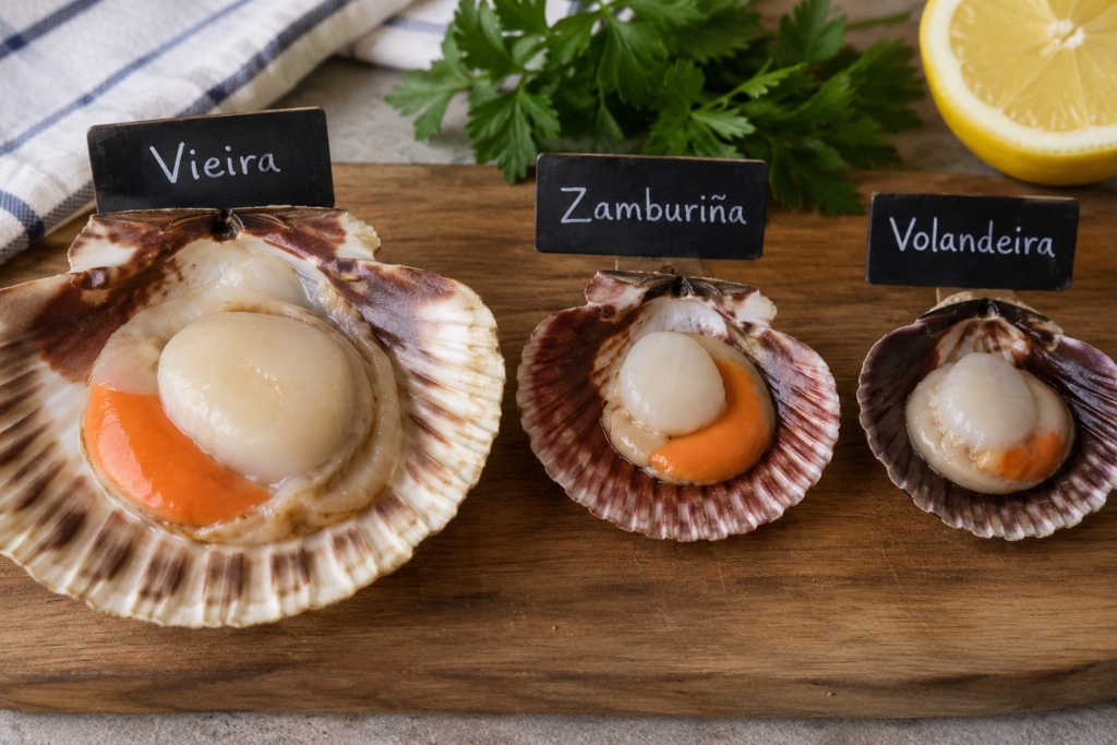 volandeiras, zamburiñas o vieiras para empanada