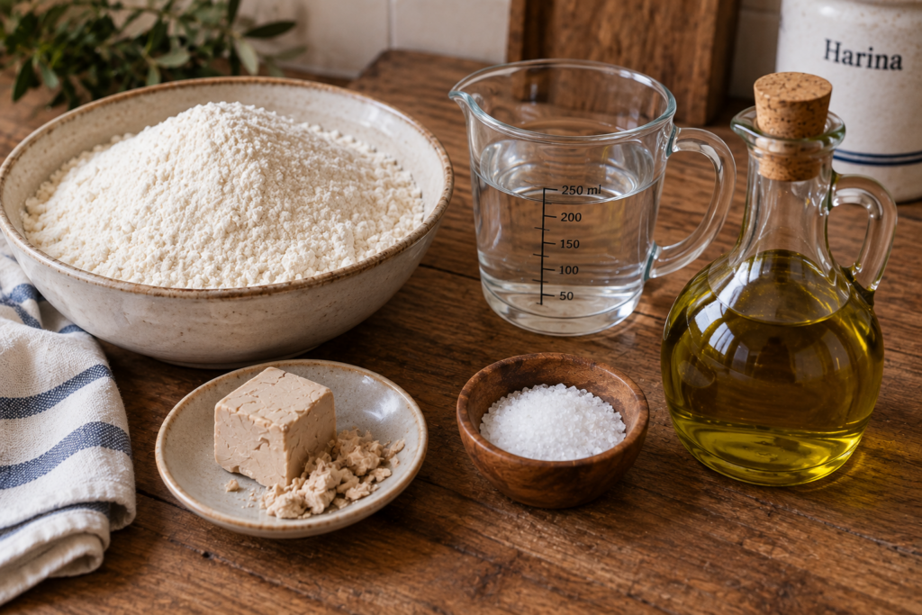 ingredientes para la masa de empanada de almejas y gambas al ajillo